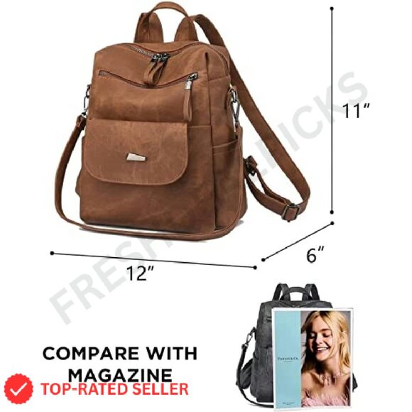 PU Leather Backpack Purse Multipurpose Travel Handbag Adjustable Strap - Picture 4 of 7